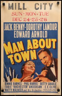 9t088 MAN ABOUT TOWN WC 1939 Jack Benny between Binnie Barnes & Dorothy Lamour, very rare!