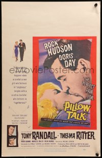 9t115 PILLOW TALK WC 1959 bachelor Rock Hudson loves pretty career girl Doris Day, great kiss c/u!
