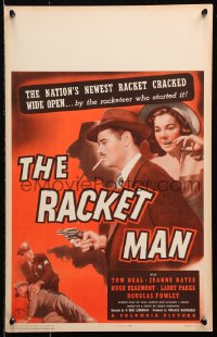 9t122 RACKET MAN WC 1943 Tom Neal with gun & cigarette cracks open the nation's newest racket!