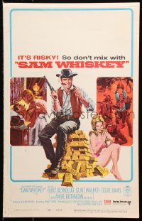 9t153 SAM WHISKEY WC 1969 Allison art of Burt Reynolds & Angie Dickinson by pile of gold!