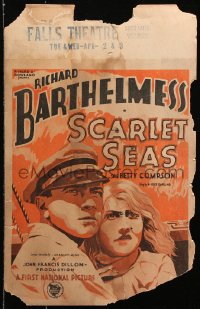 9t161 SCARLET SEAS WC 1928 Ding Bell art of Richard Barthelmess & scared Betty Compson!
