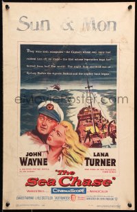 9t164 SEA CHASE WC 1955 great artwork of sailor John Wayne & sexy Lana Turner, World War II!