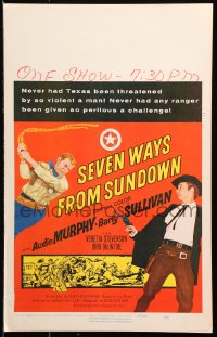 9t166 SEVEN WAYS FROM SUNDOWN WC 1960 different image of cowboys Audie Murphy & Barry Sullivan!