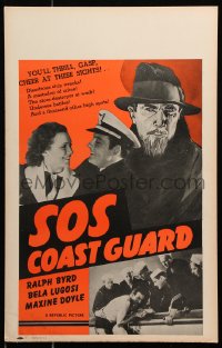 9t192 SOS COAST GUARD WC 1942 cool art of mad scientist Bela Lugosi + photos of Ralph Byrd!