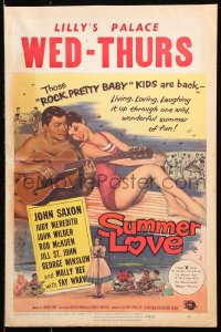 9t212 SUMMER LOVE WC 1958 very young John Saxon plays guitar with pretty girl on beach!