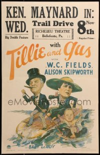 9t235 TILLIE & GUS WC 1933 art of W.C. Fields & Alison Skipworth on raft + Baby LeRoy on fish, rare!