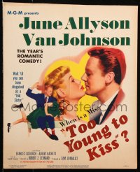 9t237 TOO YOUNG TO KISS WC 1951 Van Johnson spanking June Allyson + great romantic close up!