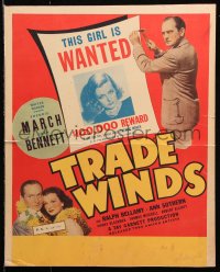 9t238 TRADE WINDS WC 1938 Fredric March, Joan Bennett on wanted poster with $100,000 reward!