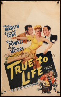 9t240 TRUE TO LIFE WC 1943 art of sexy redhead Mary Martin, Dick Powell & Franchot Tone!