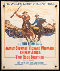 9t242 TWO RODE TOGETHER WC 1961 John Ford, art of James Stewart & Richard Widmark on horses!