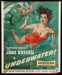 9t246 UNDERWATER WC 1955 Howard Hughes, sexiest artwork of skin diver Jane Russell!