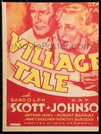 9t250 VILLAGE TALE WC 1935 art of Randolph Scott & Kay Johnson, from the author of State Fair!