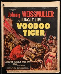 9t255 VOODOO TIGER WC 1952 great art of Johnny Weissmuller as Jungle Jim vs lion & tiger!