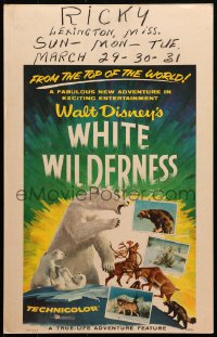 9t266 WHITE WILDERNESS WC 1958 Disney, cool art of polar bear & arctic animals on top of world!