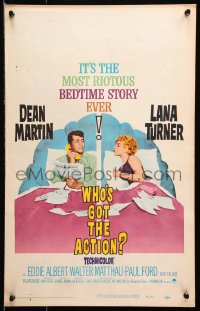 9t268 WHO'S GOT THE ACTION WC 1962 great image of Dean Martin & sexy Lana Turner in bed!
