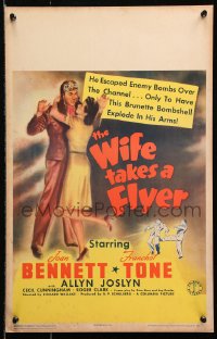 9t269 WIFE TAKES A FLYER WC 1942 brunette bombshell Joan Bennett loves pilot Franchot Tone!