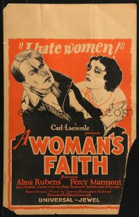 9t279 WOMAN'S FAITH WC 1925 art of Alma Rubens & Percy Marmont, who hates women!