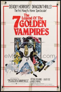 9w055 7 BROTHERS MEET DRACULA int'l 1sh 1979 Legend of the 7 Golden Vampires, kung fu horror art!