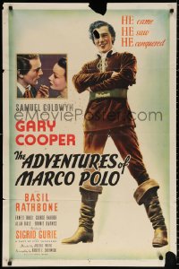 9w064 ADVENTURES OF MARCO POLO 1sh 1943 full-length art of Gary Cooper + Sigrid Gurie, ultra-rare!