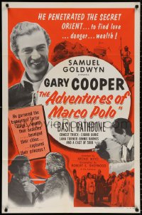 9w065 ADVENTURES OF MARCO POLO 1sh R1954 Gary Cooper, Basil Rathbone, Sigrid Gurie