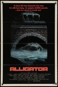 9w082 ALLIGATOR 1sh 1980 cool different artwork of twisted alligator by J. Lamb!