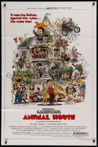 9w091 ANIMAL HOUSE style B 1sh 1978 John Belushi, John Landis classic, art by Rick Meyerowitz!