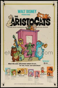 9w094 ARISTOCATS 1sh 1970 Walt Disney feline jazz musical cartoon, great colorful art!