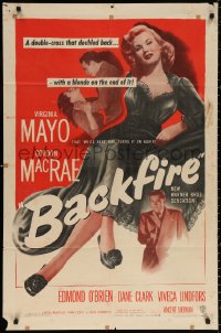 9w105 BACKFIRE 1sh 1950 full-length sexy double-crossing Virginia Mayo seduces Gordon MacRae!