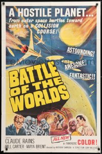 9w122 BATTLE OF THE WORLDS 1sh 1963 cool sci-fi, flying saucers from a hostile enemy planet!