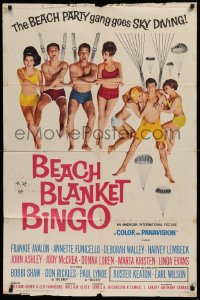 9w124 BEACH BLANKET BINGO 1sh 1965 Frankie & Annette, different, Win Your Own Beach Bunny!
