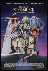 9w130 BEETLEJUICE 1sh 1988 Tim Burton, Ramsey art of Michael Keaton, Baldwin & Geena Davis!