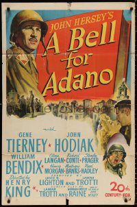 9w133 BELL FOR ADANO 1sh 1945 pretty Gene Tierney & WWII soldier John Hodiak, John Hersey!