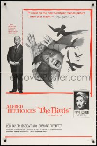 9w153 BIRDS military 1sh 1963 director Alfred Hitchcock shown, Tippi Hedren, classic attack art!