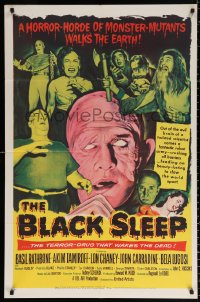9w161 BLACK SLEEP 1sh 1956 Lon Chaney Jr., Bela Lugosi, Tor Johnson, terror-drug wakes the dead!