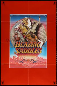 9w166 BLAZING SADDLES teaser 1sh 1974 Mel Brooks western, cast montage with huge red borders!