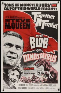 9w168 BLOB /DINOSAURUS 1sh 1964 great close up of Steve McQueen, plus art of T-Rex w/girl!