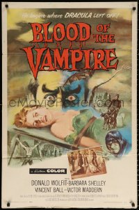 9w172 BLOOD OF THE VAMPIRE 1sh 1958 he begins where Dracula left off, Joseph Smith horror art!