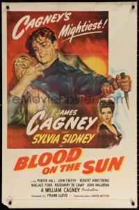 9w173 BLOOD ON THE SUN 1sh 1945 great artwork of James Cagney in fight, plus sexy Sylvia Sidney!