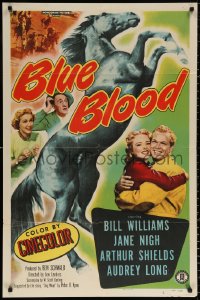 9w176 BLUE BLOOD 1sh 1951 Bill Williams, Jane Nigh, horse racing, cool image of black stallion!