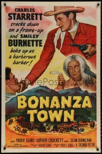 9w182 BONANZA TOWN 1sh 1951 Charles Starrett as Durango Kid & Smiley Burnette!