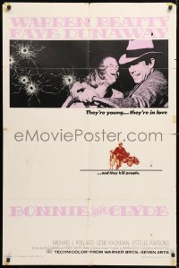 9w184 BONNIE & CLYDE 1sh 1967 notorious crime duo Warren Beatty & Faye Dunaway, Arthur Penn!