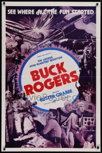 9w199 BUCK ROGERS 1sh R1966 Buster Crabbe sci-fi serial, see where all the fun started!