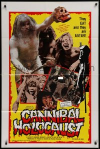 9w217 CANNIBAL HOLOCAUST 1sh 1985 rare full-color one-sheet with gruesome image!