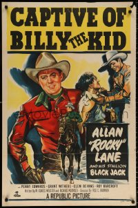 9w222 CAPTIVE OF BILLY THE KID 1sh 1952 cool art of cowboy Rocky Lane & his stallion Black Jack!