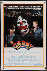 9w223 CARNY style B 1sh 1980 Jodie Foster, Robbie Robertson, Gary Busey in carnival clown make up!