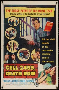 9w231 CELL 2455 DEATH ROW 1sh 1955 biography of Caryl Chessman, no. 1 condemned convict!