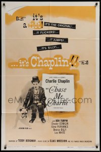 9w235 CHASE ME CHARLIE 1sh R1959 Charlie Chaplin, it flickers, it jumps, it's a riot!