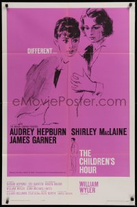 9w238 CHILDREN'S HOUR 1sh 1962 close up artwork of Audrey Hepburn & Shirley MacLaine!