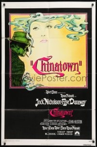 9w241 CHINATOWN 1sh 1974 Jim Pearsall art of smoking Jack Nicholson & Faye Dunaway, Roman Polanski