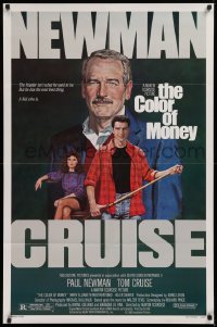 9w257 COLOR OF MONEY 1sh 1986 Robert Tanenbaum art of Paul Newman & Tom Cruise playing pool!